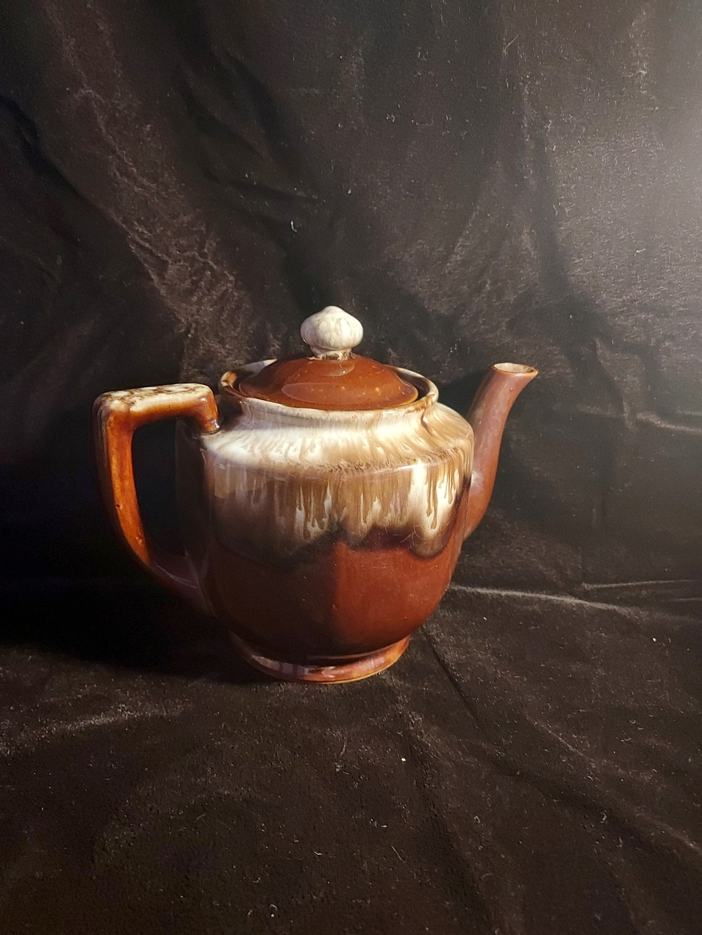 Glazed Brown and Cream Drip-Effect Ceramic Teapot - Home Art